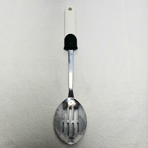 EKCO Slotted Spoon Stainless Steel White Black Plastic Handle